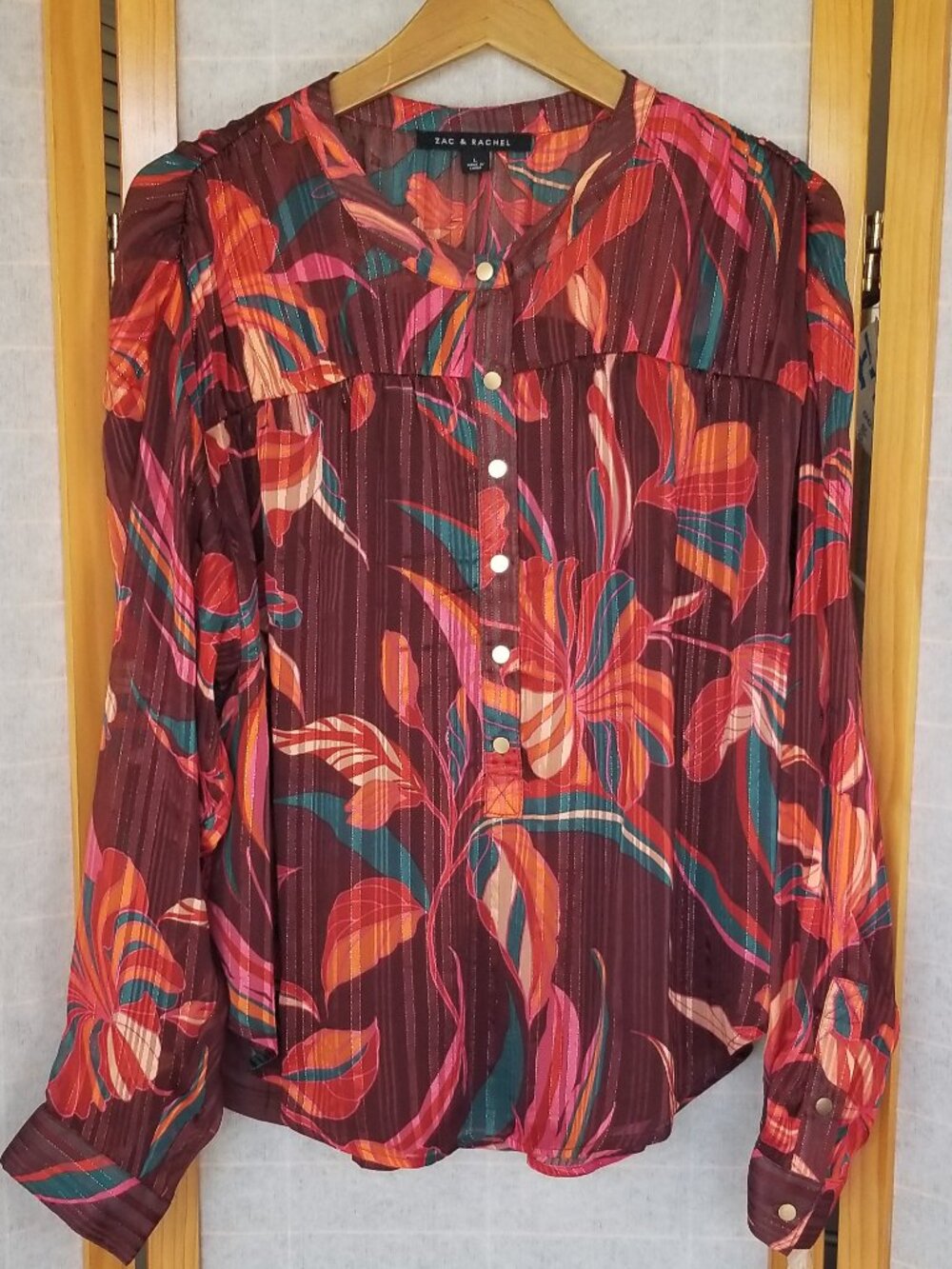 Zac & Rachel Women’s Floral Print Long Sleeve Blouse Sz Large Retail $48
